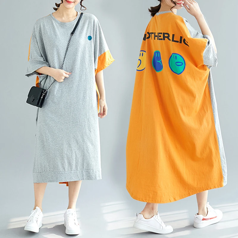 QING MO 2020 Women Color Patchwork Dress O Neck Short Sleeve Slim Oversize Orange Purple Blue ZQY186 | Женская одежда