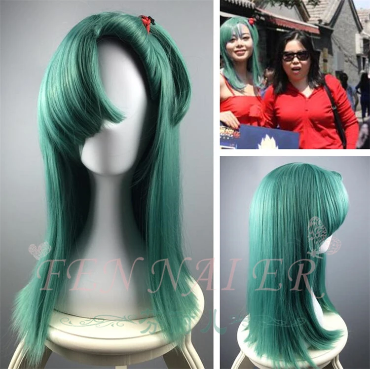 Dragonball Bulma зеленый парик для косплея Голубые короткие прямые волосы лица