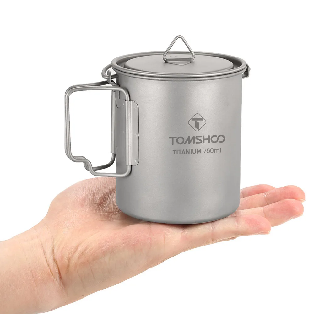 

TOMSHOO 750ml Ultralight Titanium Cup Outdoor Portable Camping Picnic Water Cup Mug of Coffee Mike Tea with Foldable Handle