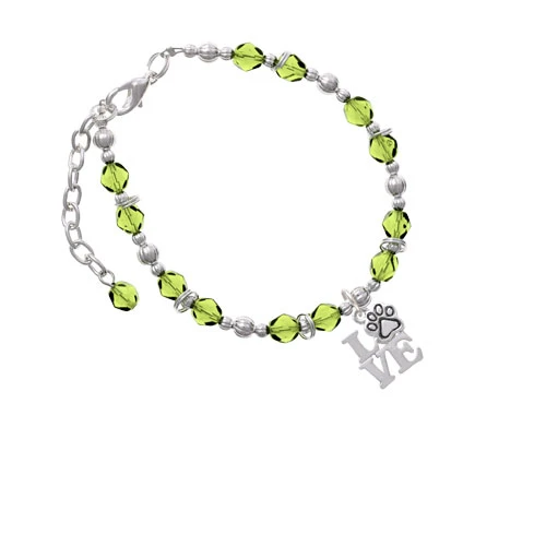 Браслет Silvertone Love with Paw Lime с зеленым бисером| |
