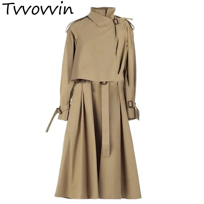 TVVOVVIN Женская Длинная ветровка свободные пальто хаки большого размера 2020 осенний