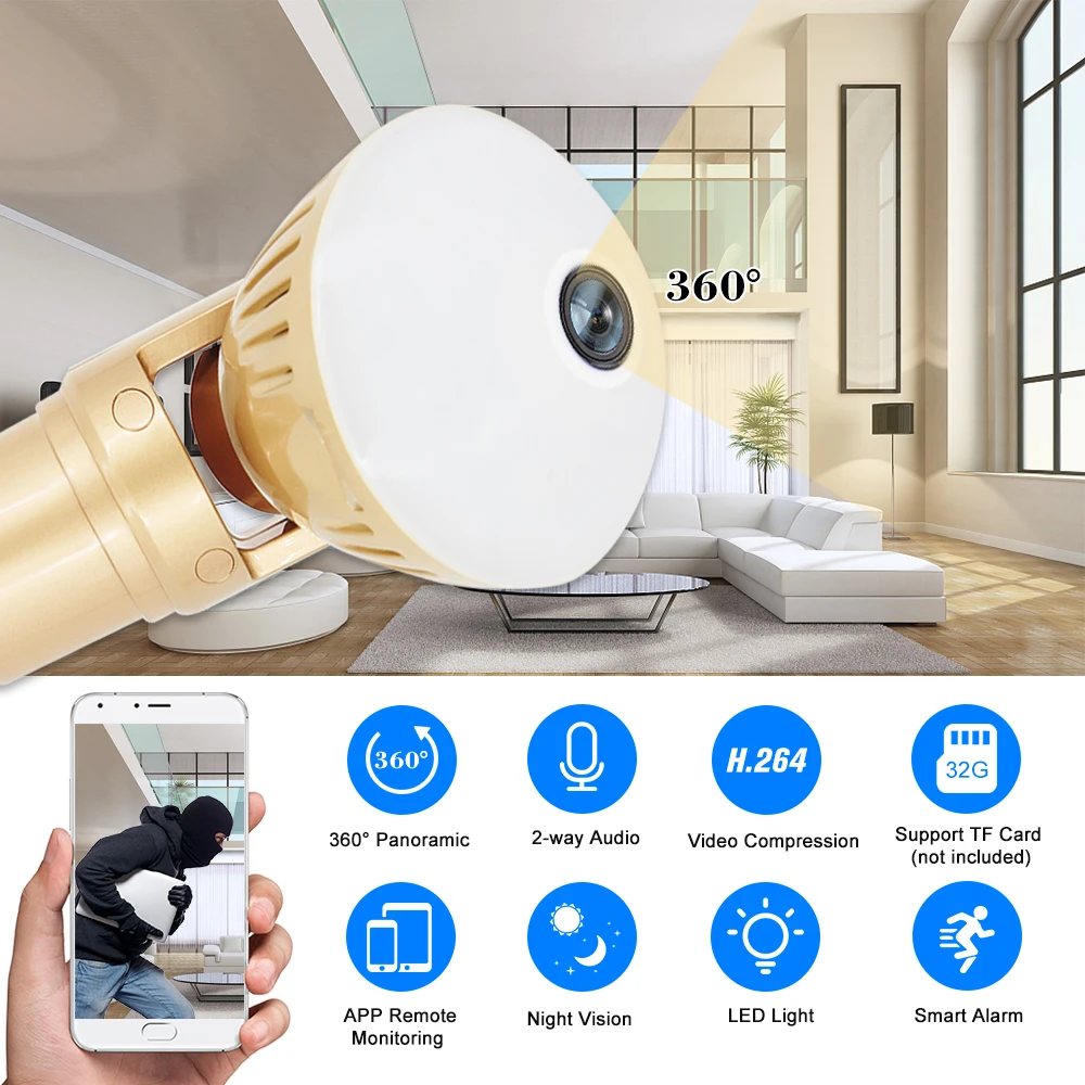 1080P 200 Вт IP камера 360 градусов панорамная WiFi Беспроводная ночного видения 2 ходовой