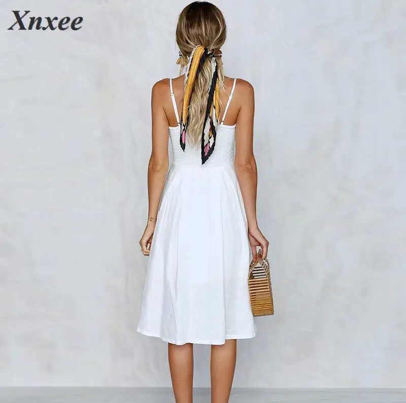 Женское Бандажное платье Xnxee винтажное белое/красное средней длины с глубоким