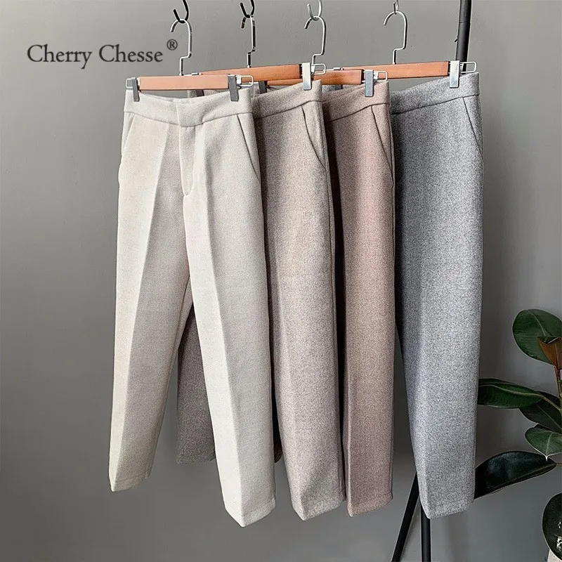 Cherry Chesse Harajuku Для женщин зимние брюки сплошной карман пуговицы прямые Женская