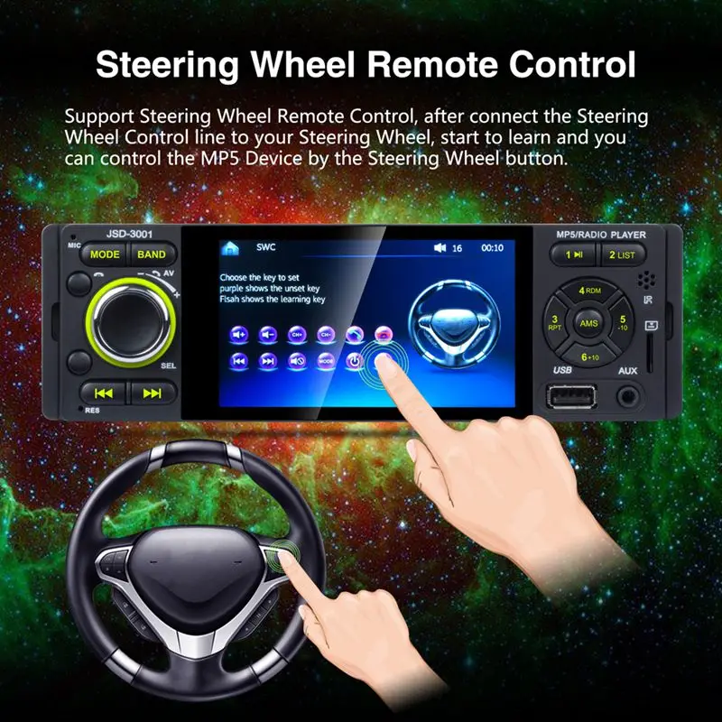 Сенсорный Bluetooth Автомагнитола 1 Din Зеркало Ссылка стерео аудио Mp5 видео плеер Usb Mp3