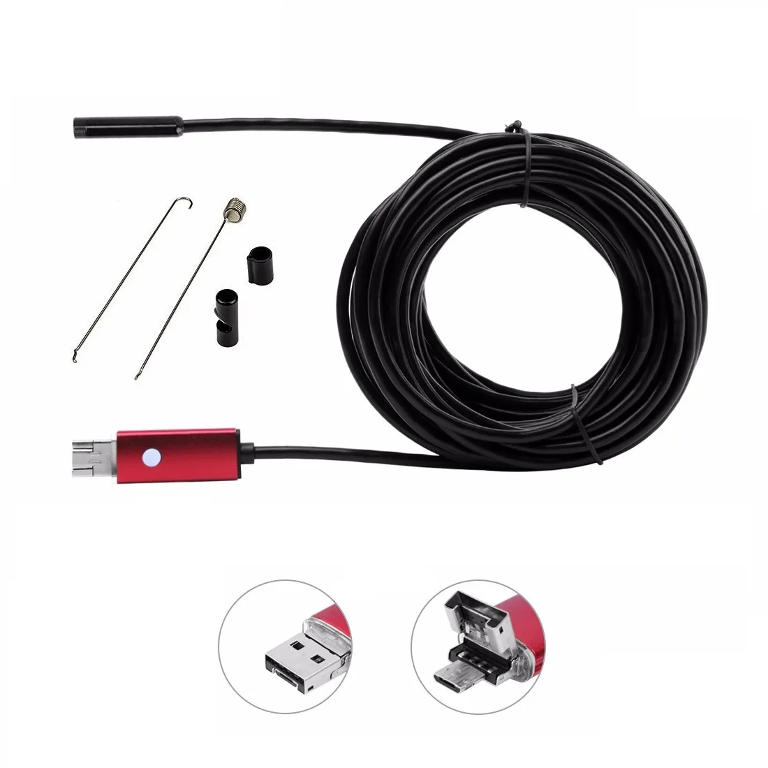 DANIU A99 8 0 мм HD 720P 2MP 2in1 микро-usb эндоскоп 2/5/10 м 6LED Объектив Водонепроницаемый Android/PC
