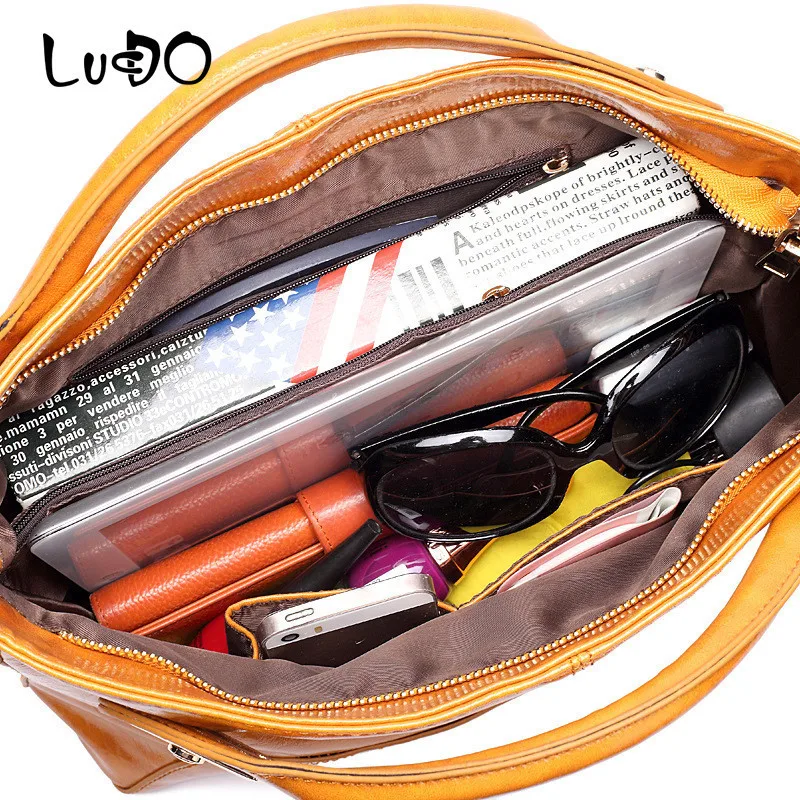 LUCDO Oil Wax женские кожаные сумки в винтажном стиле Большая вместительная сумка на