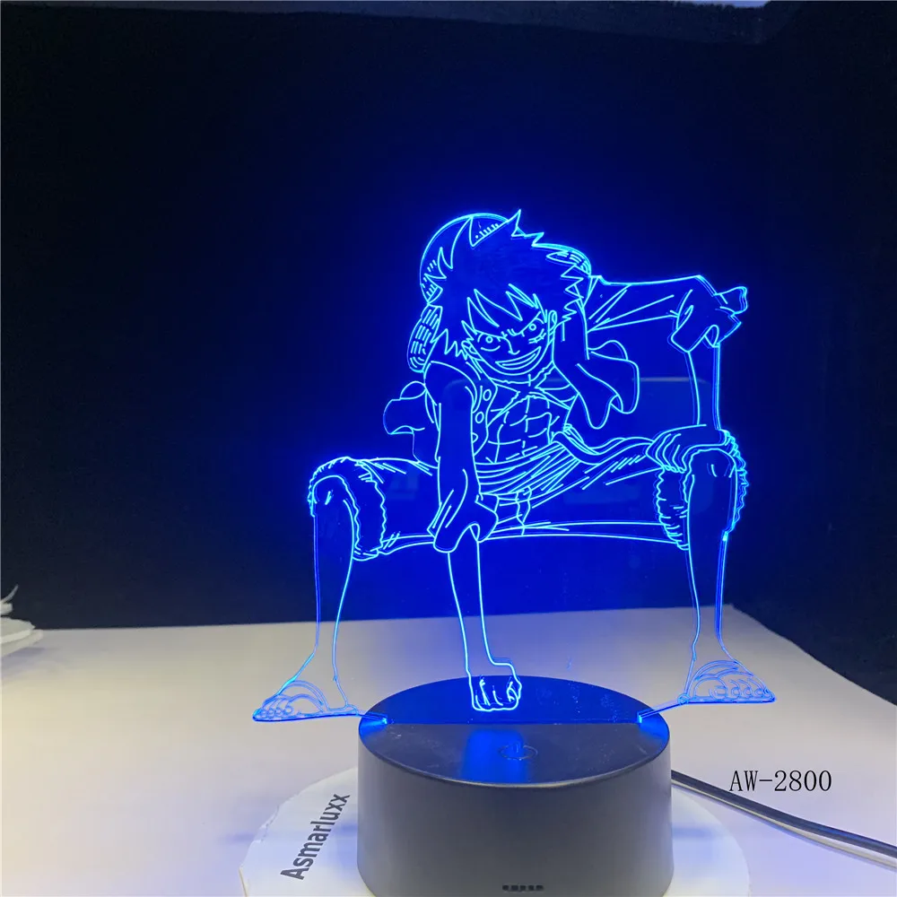 3D LED сенсорный выключатель ночник аниме одна штука Луффи настольная лампа USB 7