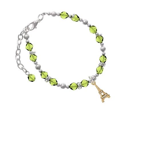 Браслет Goldtone Crystal Eiffel Tower Lime с зеленым бисером| |