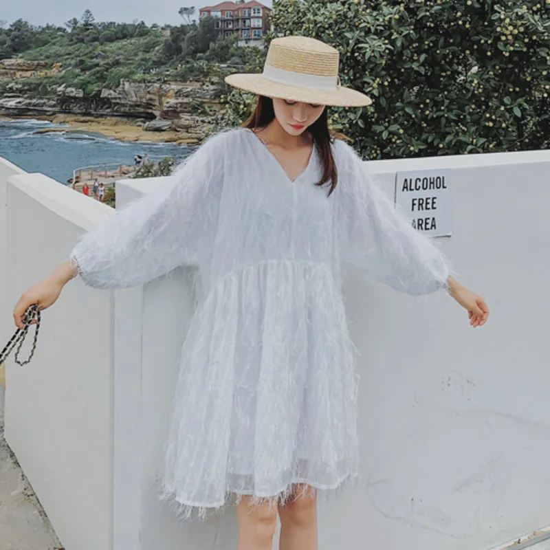 LANMREM 2020 Новое Модное шифоновое платье с рукавом-фонариком и кисточками для женщин