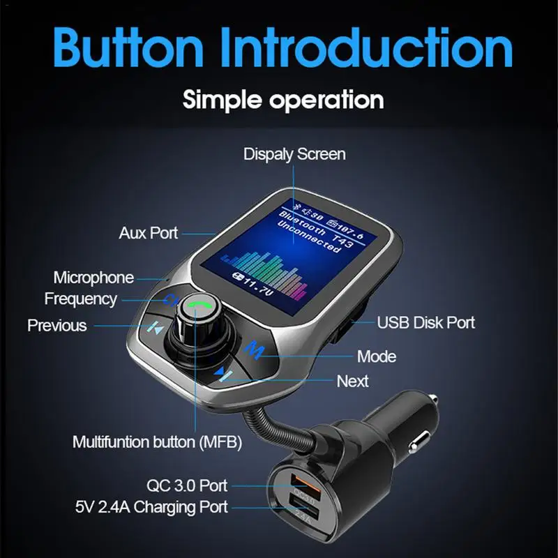 Bluetooth fm-передатчик ЖК-дисплей Дисплей громкой связи автомобиль флэш-диск MP3 плеер