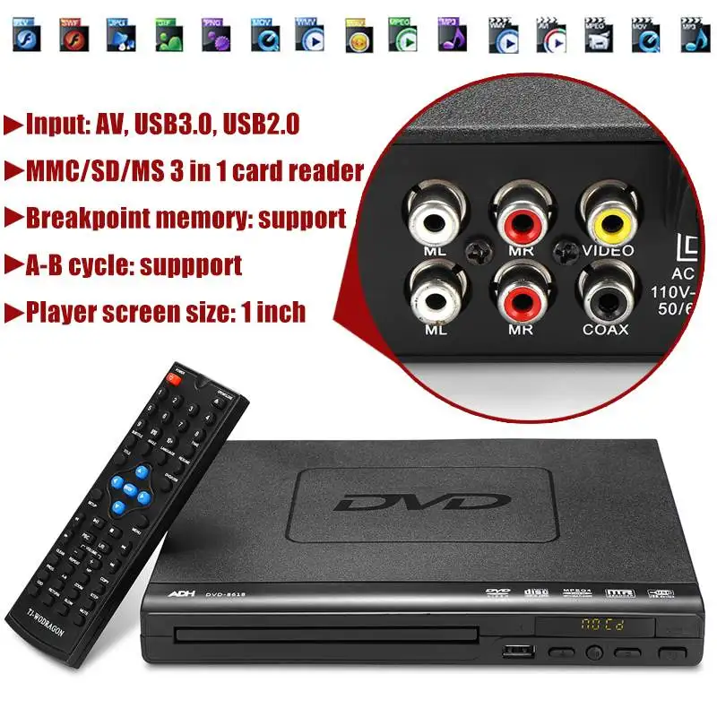 Домашний HD DVD плеер мультимедийный цифровой Телевизор с поддержкой USB видео/DVD + RW