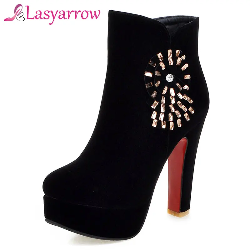 

Lasyarrow Women Ankle Boots Chunky High Heel Platform Shoes Woman Ladies Sexy Boots Dress Party Wedding Club Shoes Woman Crystal