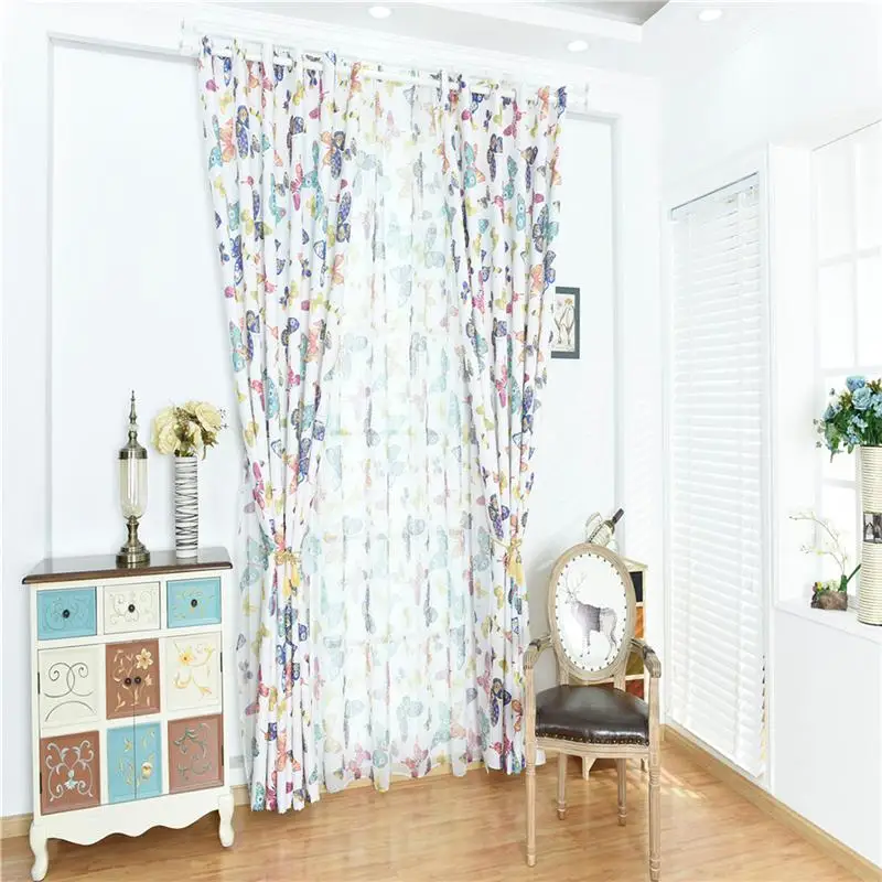 1PC 100x250cm Butterfly Curtain Washable Polyester Pastoral Style Living Room Window Bedroom Drape Blackout Home Decor | Дом и сад