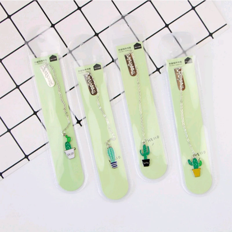 Free shipping24 pcs/lot cactus metal pendant bookmarks for book kawaii animal book markers page holder gift cute Stationery