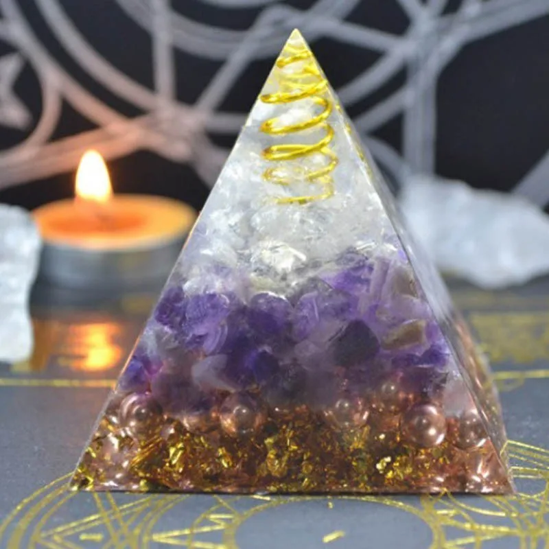Natural Amethyst Orgonite Pyramid Energy Converter Orgone Aura Chakra Resin Decorative Craft Decoration Bring Good Luck Gift