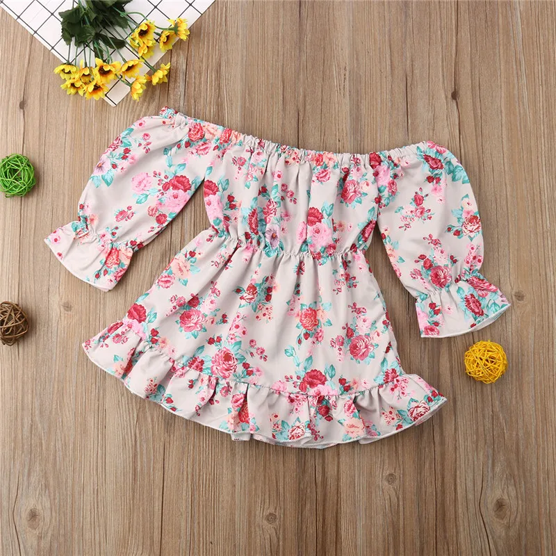 Newborn Baby Clothes Comfortable 2019 Fashion Toddler Kids Girls Flowers Princess Party Off Shoulder Dress Floral | Детская одежда и
