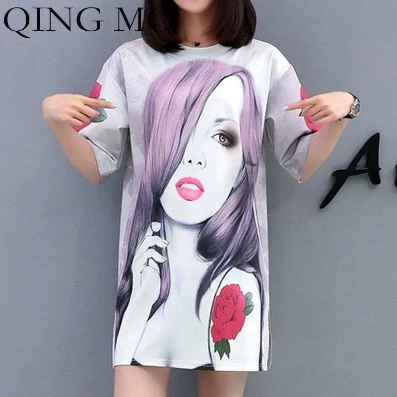 QING MO Beauty Платье с принтом женское платье коротким рукавом Летние повседневные