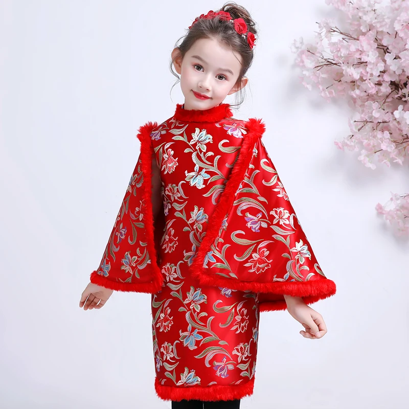Китайское платье для детей платья девочек Cheongsam детский красный новогодний