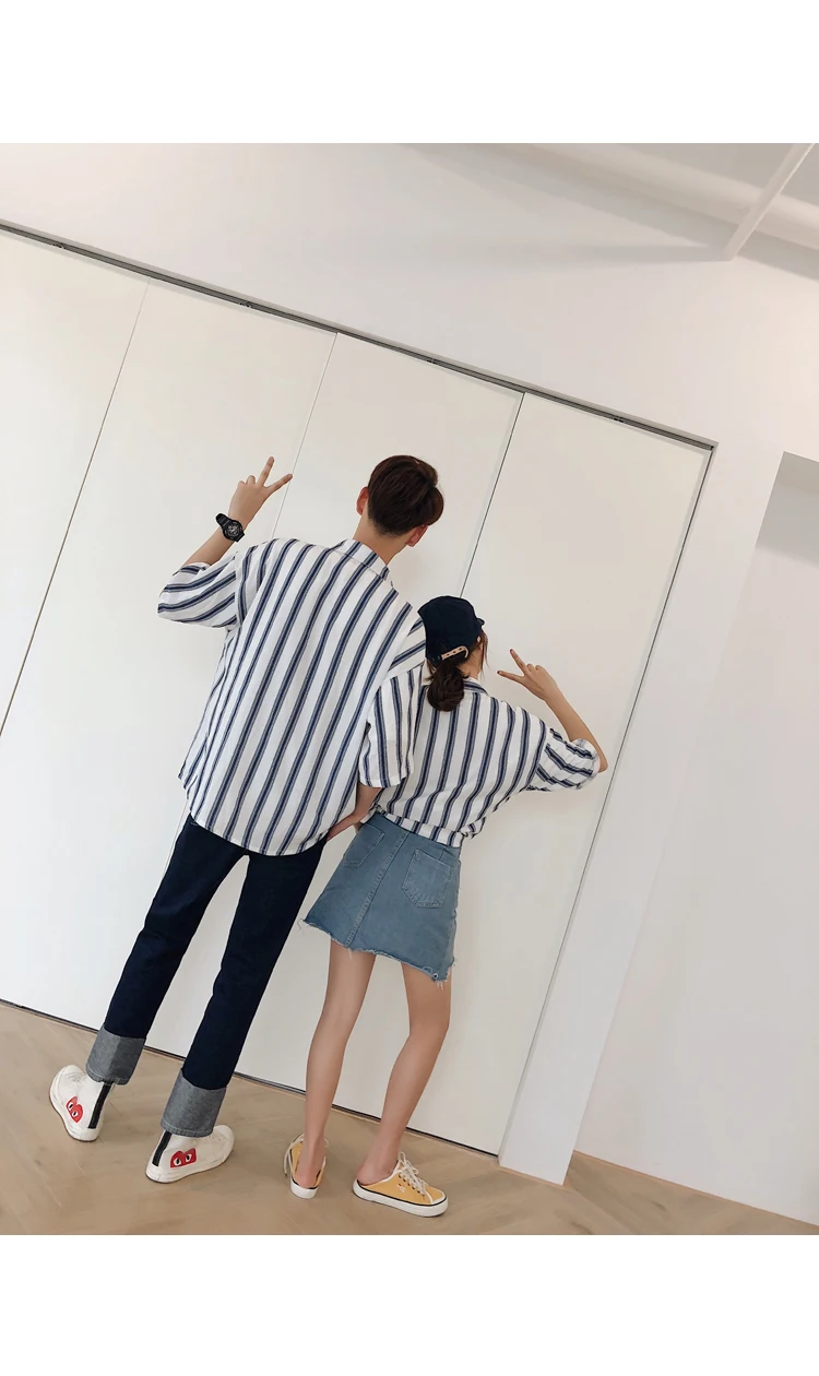 2019 свежий школьный городок униформа Стиль Полосатый Пара свободный короткий