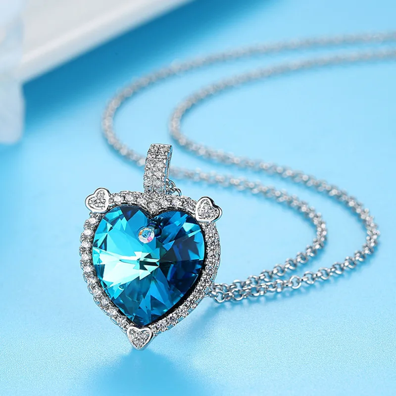 Fashion Blue Big Heart Crystal Women Love Wedding Necklace Zircon Statement Choker New Best | Украшения и аксессуары