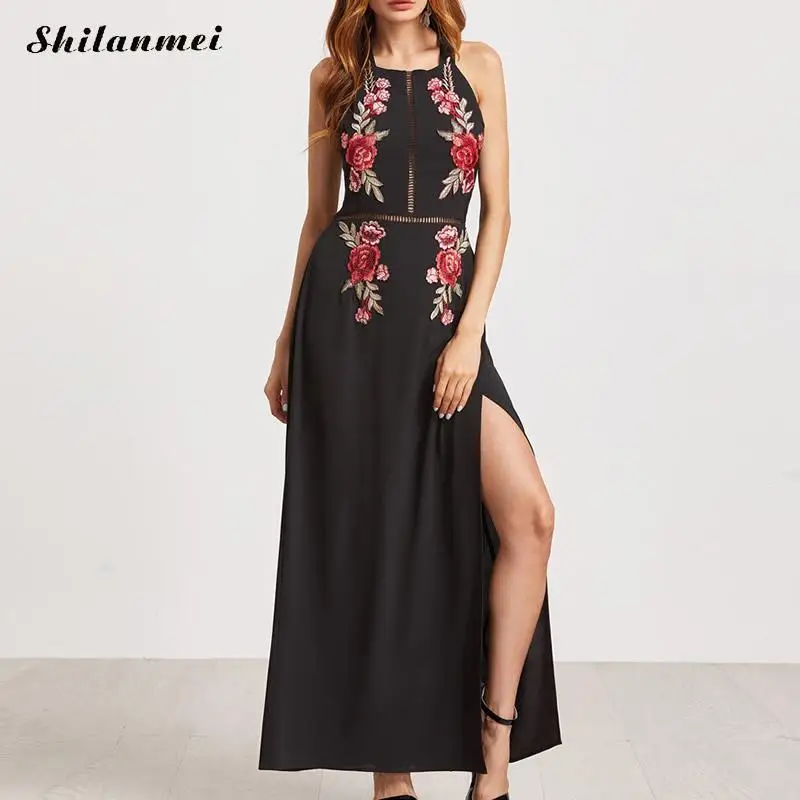 2017 Черная открытая вышитая пляжная одежда купальник с открытой спиной летняя