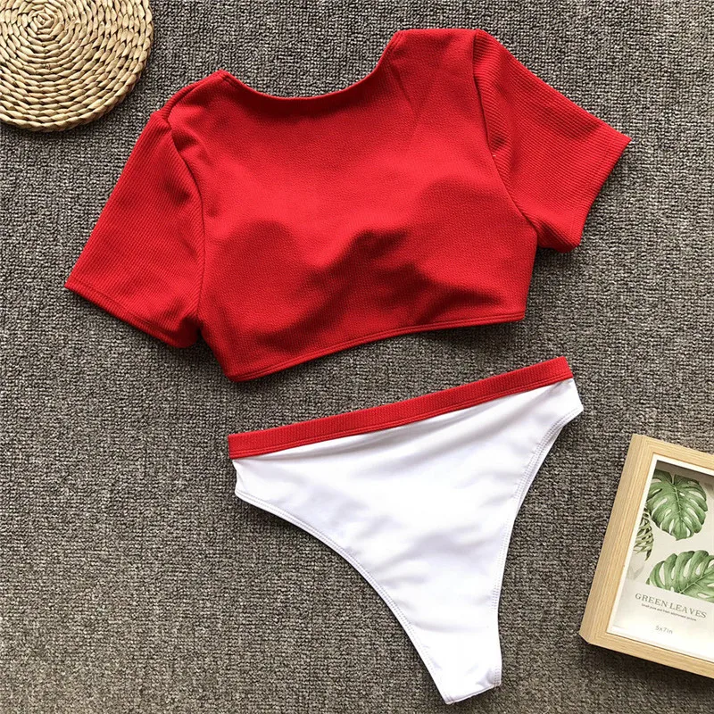 

Women Summer Solid Color Swimwear Bikini Set 2019 New Sexy Lady Push-up Padded Bathing Suit High Swimsuit Maillot De Bain Femme