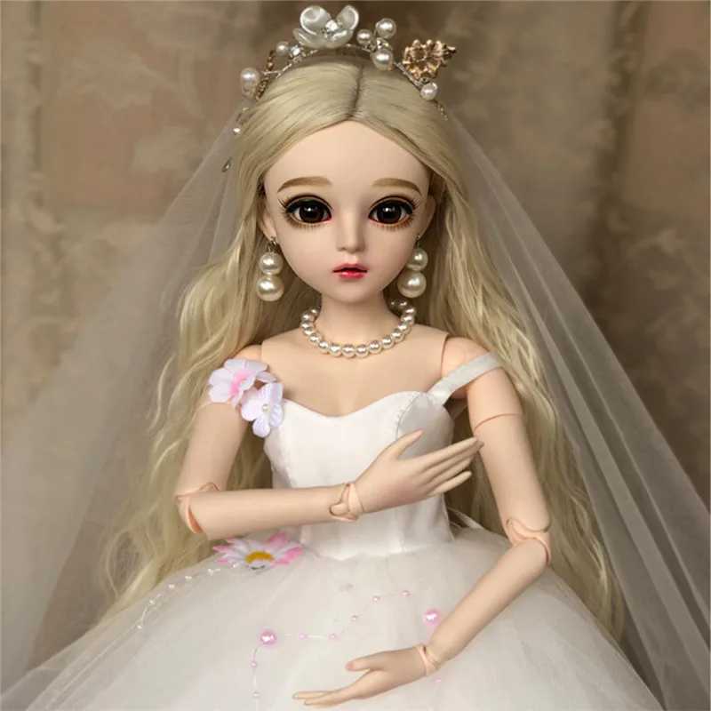 60 см BJD кукла с белым свадебным платьем Красивая макияж подвижная шарнирная День