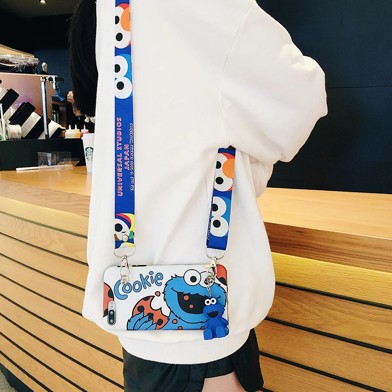 Cartoon Cute Bracket Phone Case For iPhone 14 13 12 11 Pro MAX X XR XS 7 8 Plus SE 12mini With Lanyard Soft Silicone Matte Cover