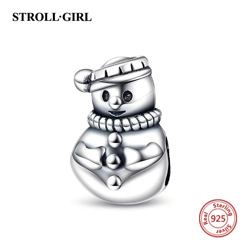 Strollgirl прекрасный снеговик DIY Подвески с цветной эмалью 925 Серебряные Бусины Fit Пандора браслет ювелирные изделия делая подарки