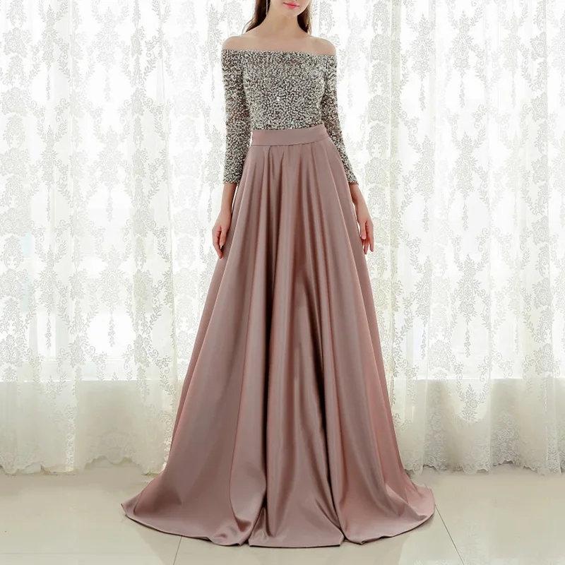 Женское платье с блестками и длинным рукавом длинное макси вечернее свадебное |