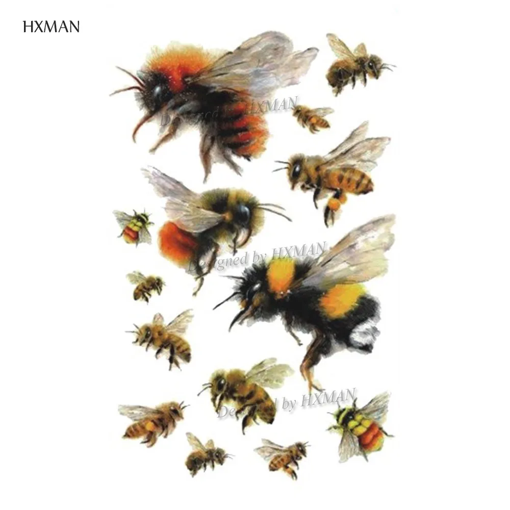 Временная наклейка для татуировки HXMAN Bee акварельные женщин модный боди арт