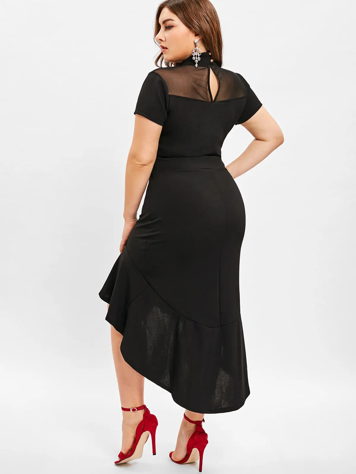 Женское платье из сетчатой ткани с коротким рукавом до середины икры | Женская