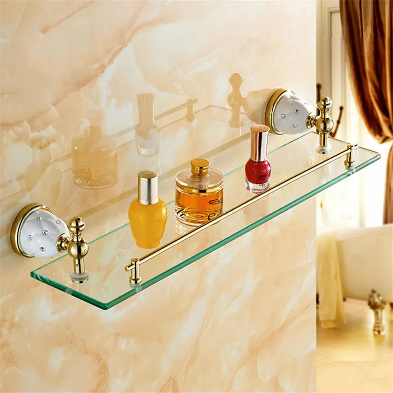 

Полки для ванной комнаты, Твердый латунный золотой настенный держатель для душа, стеллаж для хранения шампуня, аксессуары для ванной комнат...