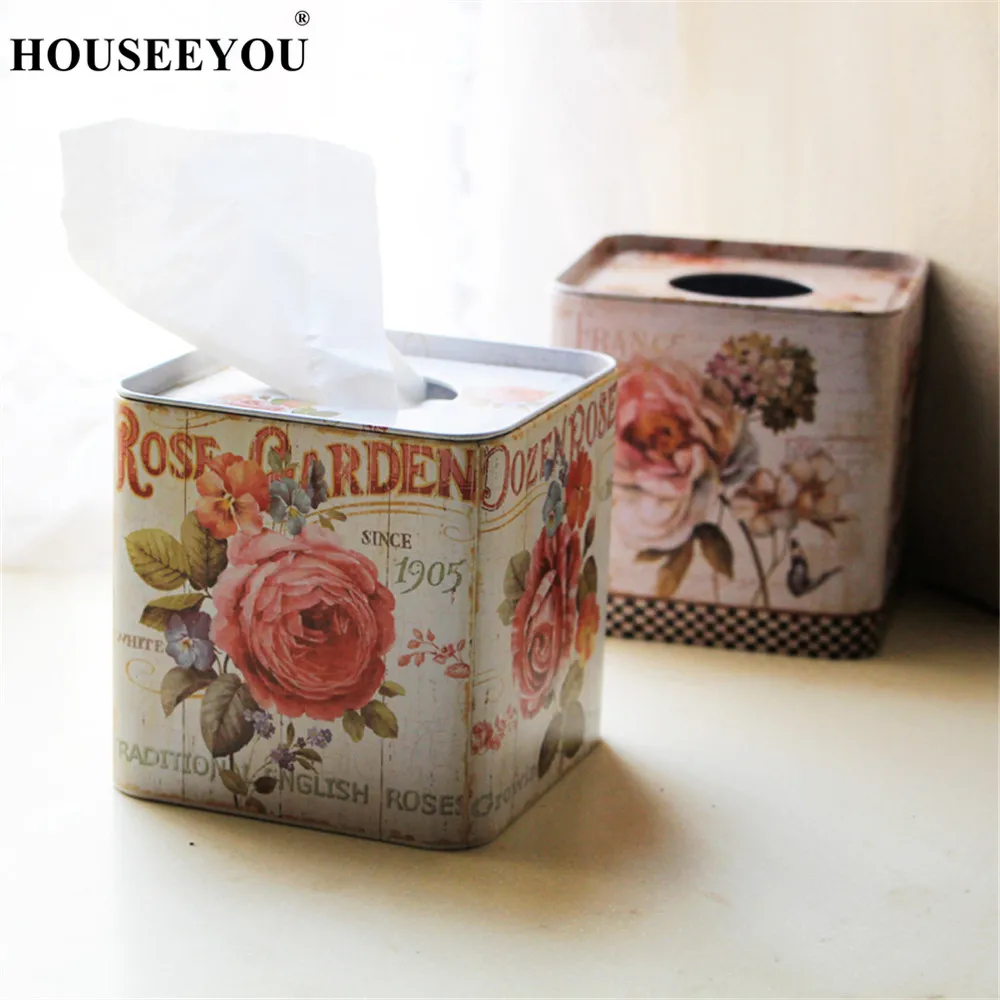 Flower Pattern Square Tin Tissue Box Paper Dispenser Towel Holder Rack Cover Home Bar Kitchen Storage Organization Container | Дом и сад