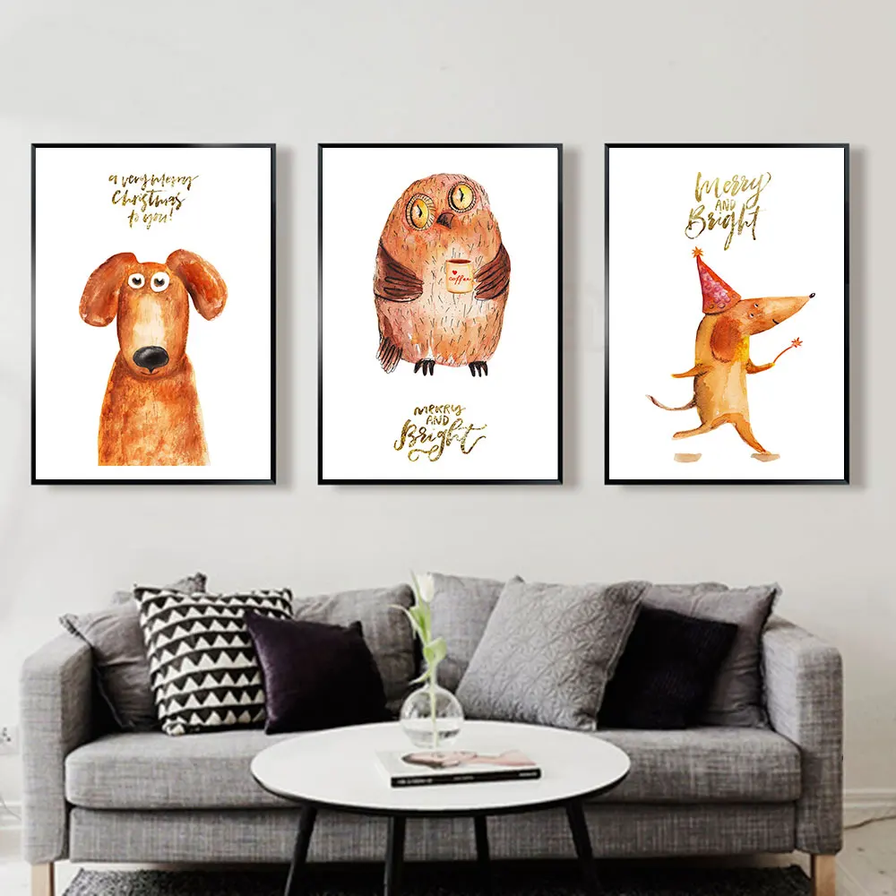 AAVV Posters and Prints Print on Canvas Wall Art Animal Picture for Living Room Home Decor Cartoon Dog Owl Mouse No Frame | Дом и сад