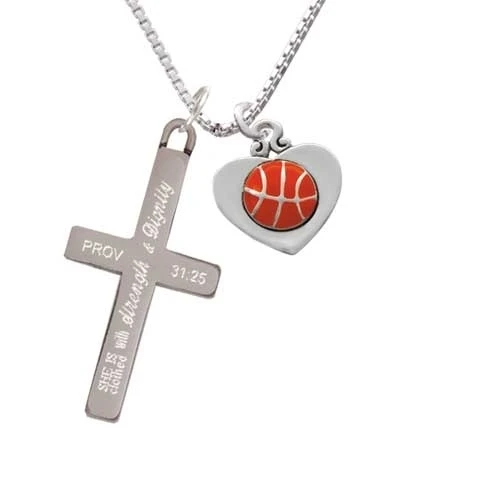 Баскетбол в сердце сила и достоинство крест ожерелье|Подвески| |