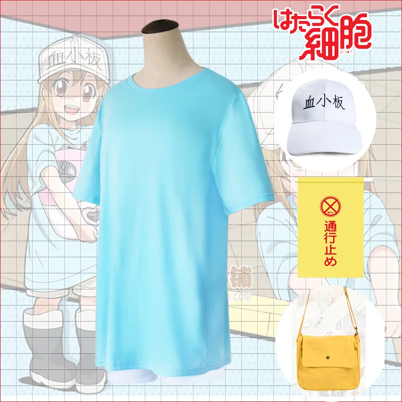 

Work Cells Platelet T-shirt Animation Cotton Short Sleeve Wig Hat Platelet Cosplay Clothes top+pants+hat