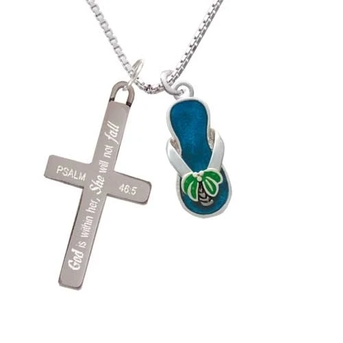 Тропический голубые шлёпанцы Вьетнамки с пальмой-она не будет падать-крест