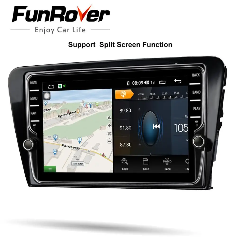 Автомобильный мультимедийный плеер Funrover android 9 0 8 ядер радио dvd для Skoda Octavia 2014 + gps