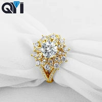 qyi flower shape 14k solid yellow gold rings 1 carat round d color moissanite diamond engagement ring for wedding jewelry