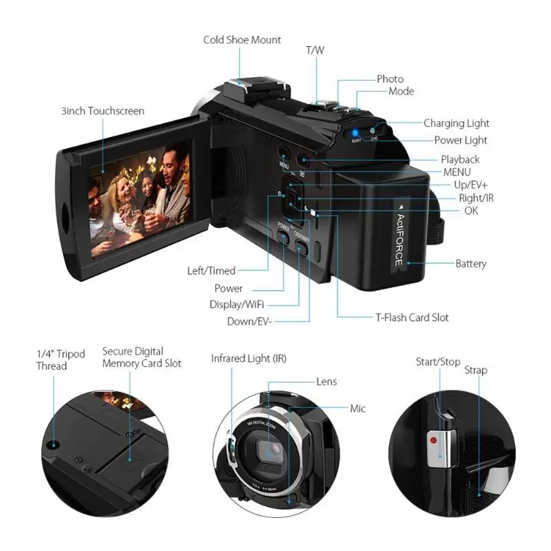 16X цифровой зум камера DV c Wi Fi 4 к 1080 P 48MP видеокамера + микрофон широкий формат