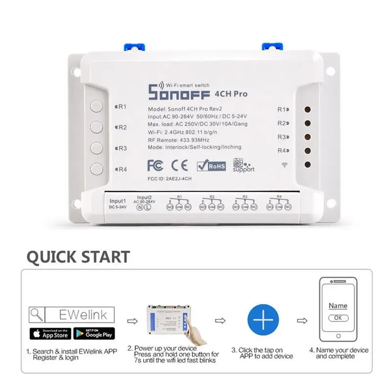 Смарт светильник ель Sonoff 4CH Pro R2 с поддержкой Wi Fi 433 МГц|Умные розетки| |