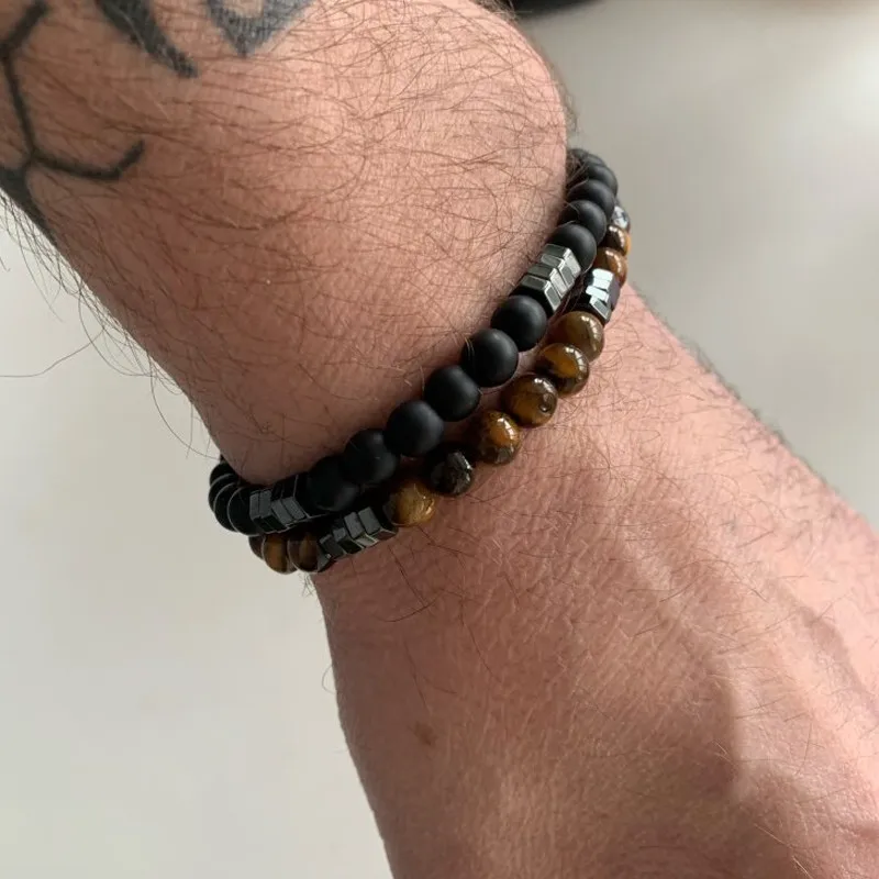 

2pcs/set Bracelet Men Fashion Mens and Women Bracelets 6mm Natural stone hematite Handmade couples Charm Jewelry gift HOT Sale