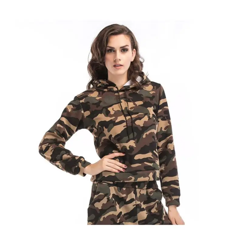 Осенняя Женская камуфляжная Толстовка толстовки с капюшоном и v образным вырезом