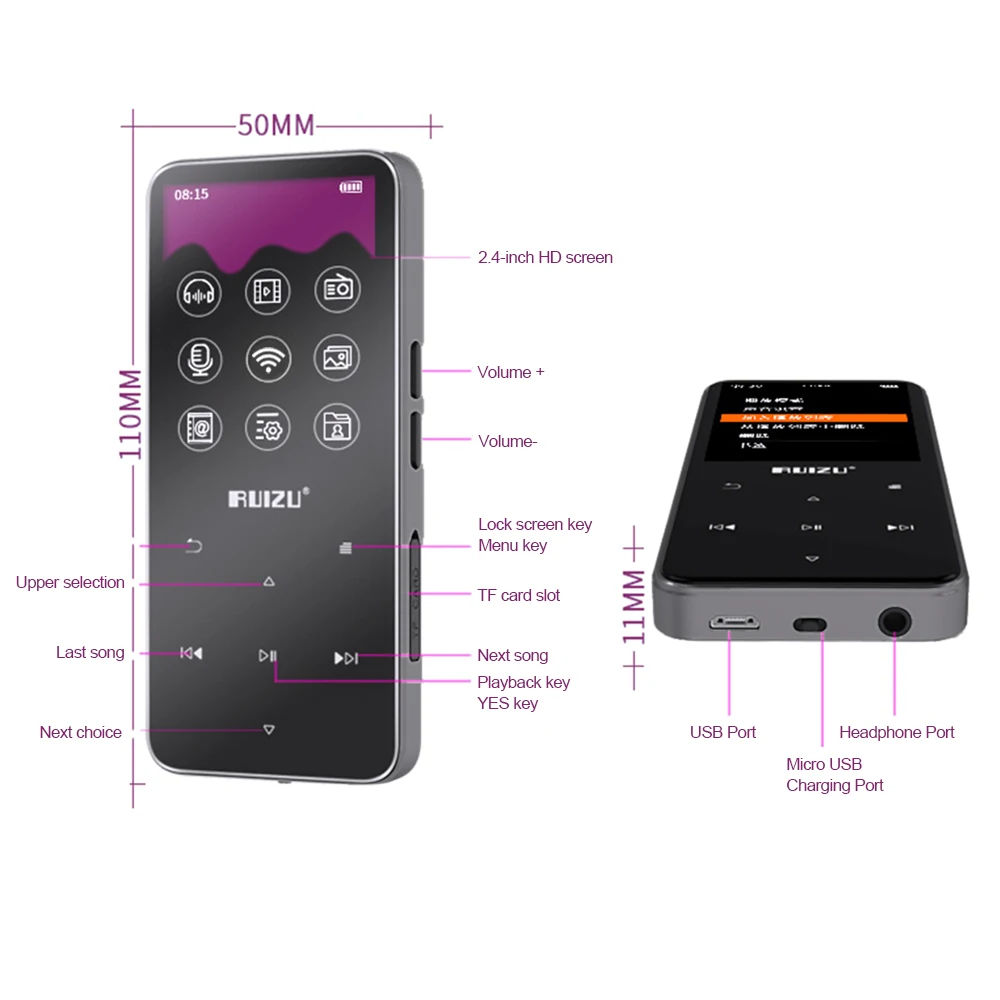 Mp3 плеер RUIZU D10 8 ГБ Bluetooth FM радио|MP3-плееры| |