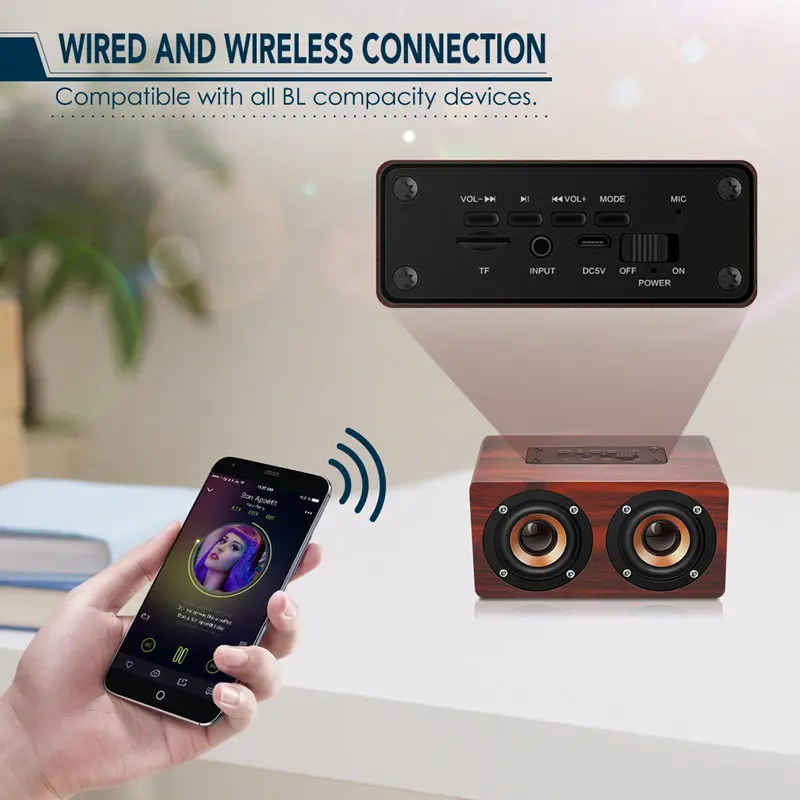 Портативный динамик Ретро деревянный HIFI беспроводной двойной громкоговоритель