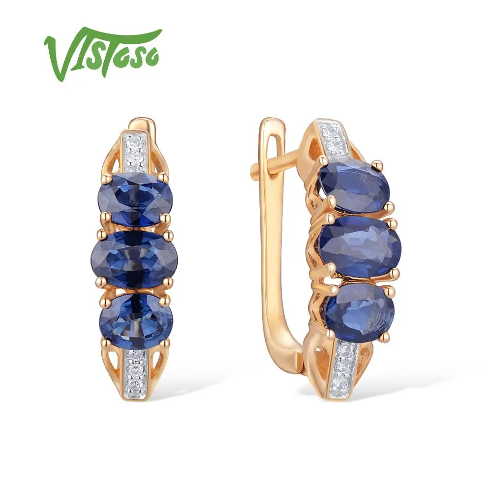 VISTOSO золотые серьги для женщин 14K 585 розовое золото сверкающий синий сапфир