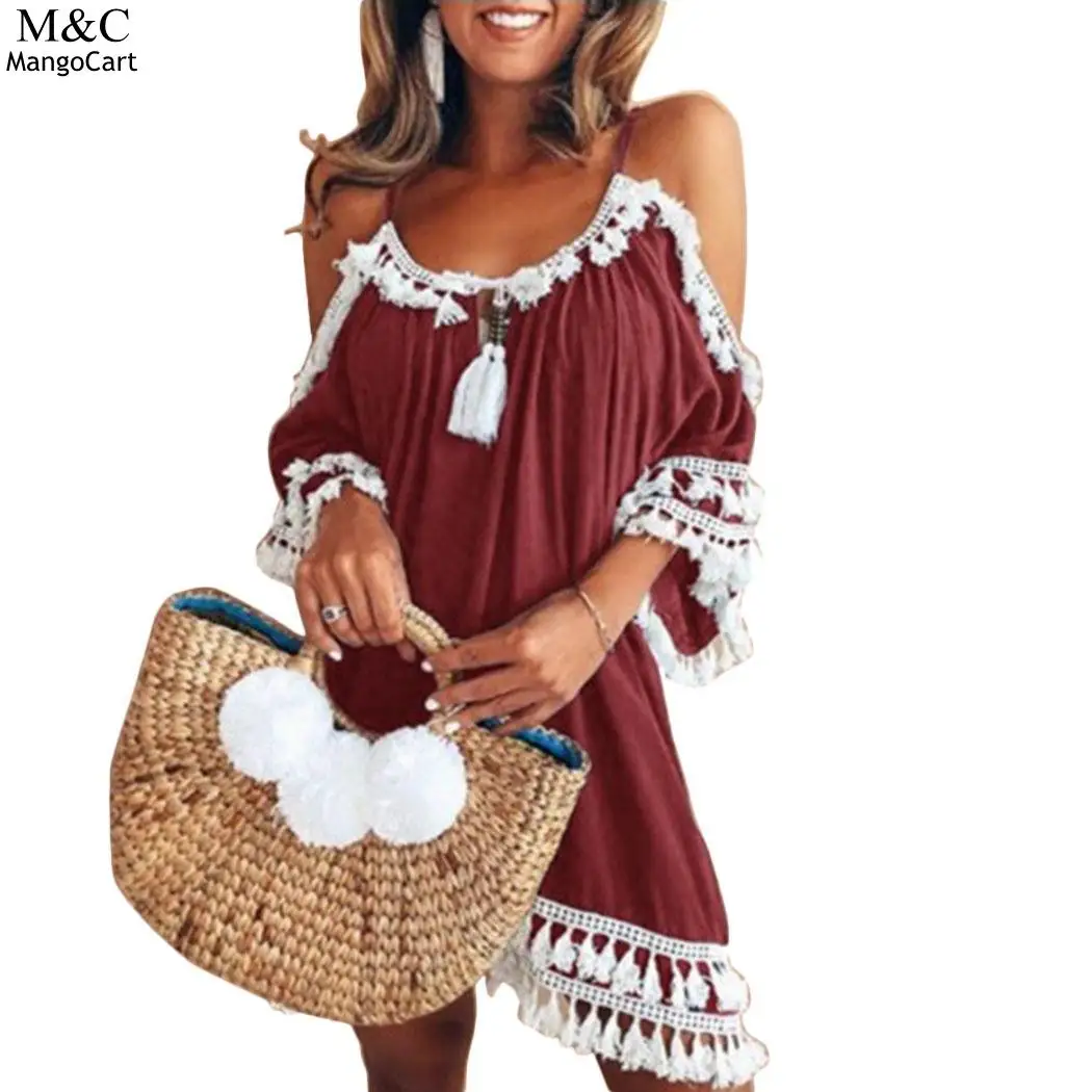 Летнее платье женская Мода Vestidos женское пляжное с открытыми плечами мини