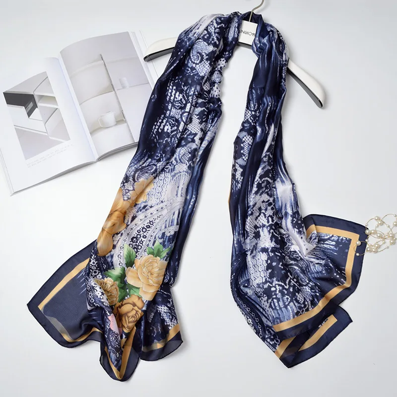 Шикарный Яркий шелковый шарф высокого качества в виде живого леса женские синие